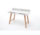 Bureau Laqué Blanc Mat Avec Pieds En Bois Massif - L110 X H85 X P58 Cm