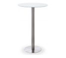 Table Bar Ronde Avec Plateau Céramique Blanc Avec Piètement Acier Brossé - L65 X H105 X P65 Cm