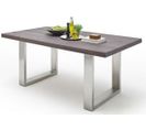 Table À Manger En Chêne Massif Teinté Vielli Laqué - L.180 X H.76 X P.100 Cm