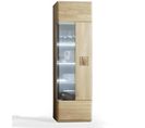 Vitrine Droite En Chêne Massif Bianco + LED - L.60 X H.208 X P.38 Cm