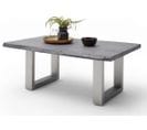 Table Basse En Bois D'acacia Massif Gris Et Acier Inoxydable.