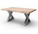 Table Basse En Bois D'acacia Massif Naturel Et Acier Inoxydable X - L.110 X H.45 X P.70 Cm