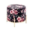 Tabouret En Métal Et Tissu Velours Rose - Diamètre 48 X Hauteur 40 Cm