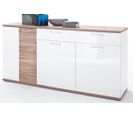 Buffet Coloris Blanc Brillant Mat Et Chêne Massif - L. 180 X H. 86 X P. 43 Cm