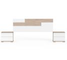 Ensemble 2 Tables De Chevet + Tête De Lit Coloris Effet Bois / Blanc - H. 105 X L. 212 X P. 36 Cm