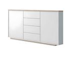 Buffet 2 Portes + 4 Tiroirs Coloris Blanc / Chêne Cambrian - L. 183 X P. 35 X H. 85 Cm