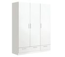 Armoire / Placard De Rangement De 3 Portes + 2 Tiroirs Coloris Blanc - L. 152 X P. 51 X H. 200 Cm