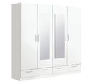 Armoire / Placard De Rangement De 4 Portes + 2 Tiroirs Avec Miroirs Coloris Blanc