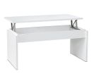 Table Basse, Table De Salon Relevable En Bois Coloris Blanc - L. 105 X P. 55 X Hauteur 51/63 Cm