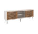 Meuble TV De 2 Portes Coulissantes Coloris Beige / Chêne Buriti - L. 180 X P. 33 X H. 65 Cm