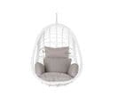 Fauteuil De Jardin Suspendu En Rotin Synthétique Blanc Avec Coussin Gris - L. 90 X H. 110 X P. 65 Cm