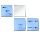 Lot De 3 Patères Murales En Métal Coloris Bleu + 1 Miroir - L. 15 X H. 15 X P. 6 Cm