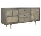 Buffet Meuble De Rangement En Bois De De Manguier Et Mdf Coloris Gris - L. 160 X H. 75 X P. 40 Cm