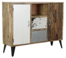 Buffet Meuble De Rangement En Bois De Manguier Multicolore Et Métal - L. 140 X H. 111 X P. 40 Cm