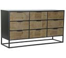 Buffet Meuble De Rangement En Bois De Sapin Marron Clair Et Métal - L. 123 X H. 68 X P. 40 Cm