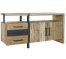 Buffet Meuble De Rangement En Acacia Coloris Naturel / Noir Et Métal - L. 170 X H. 90 X P. 54 Cm