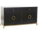 Buffet Meuble De Rangement En Peuplier Coloris Noir Et Métal Doré - L. 150 X H. 80 X P. 50 Cm