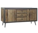 Buffet Meuble De Rangement En Bois Sapin Naturel Et Métal Coloris Noir - L. 144 X H. 75 X P. 45 Cm