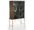 Buffet Meuble De Rangement En Bois Marron Motif Fleurs Et Métal Doré - L. 85 X H. 155 X P. 35 Cm