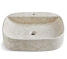 Vasque À Poser / Lavabo Ovale En Marbre Coloris Beige - Longueur 52 X Hauteur 13 X Profondeur 42 Cm