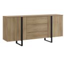 Buffet En Mélamine Et Métal Coloris Chêne / Noir - Longueur 180 X Profondeur 40 X Hauteur 82 Cm