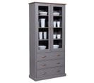 Vaisselier Vitrine En Pin Massif Vernis Gris/sépia - Longueur 90 X Profondeur 38 X Hauteur 190 Cm