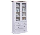 Vaisselier Vitrine En Pin Massif Vernis Blanc/sépia - Longueur 90 X Profondeur 38 X Hauteur 190 Cm