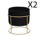 Lot De 2 Poufs Coffres En Velours Coloris Noir - Diamètre 42 X Hauteur 44 Cm