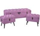 Ensemble De 3 Banquettes Coffres En Métal Doré , Mdf Et Polyester Coloris Fuchsia