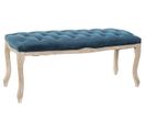 Banquette En Velours Et Bois De Caoutchouc Coloris Vert Bleuté - L. 110 X P. 37 X H. 49 Cm