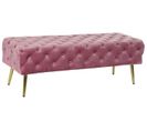 Banquette En Métal Et Velours Coloris Rose Et Pieds Doré - L. 120 X P. 45 X H. 40 Cm