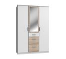 Armoire Placard, Meuble De Rangement + 1 Miroir blanc, Rechampis Imitation Chêne