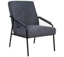 Fauteuil Rembourré En Tissu Gris Avec Pieds En Métal Noir - L. 62 X P. 85 X H. 93 Cm