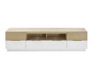 Meuble TV Coloris Chêne Massif, Blanc - Longueur 182 X Hauteur 46  X Profondeur 40 Cm