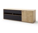 Meuble TV En Bois Coloris Chêne Massif Bianco, Anthracite - L. 184 X H. 63 X P. 50 Cm