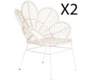 Lot De 2 Chaises De Jardin En Rotin Synthétique Et Métal Coloris Blanc -  L. 76 X P. 67 X H. 86 Cm