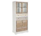 Armoire Vaisselier, Vitrine En Bois/verre Coloris Naturel/blanc - L. 80 X P. 42 X H. 180 Cm