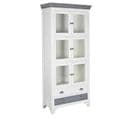 Vitrine, Armoire Vaisselier En Bois/verre Coloris Blanc/gris - L. 89 X P. 40 X H. 200 Cm