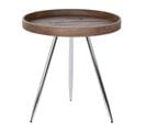 Table D'appoint Ronde En Acier Argenté Et Mdf Coloris Marron  -diamètre 45,8  X Hauteur  47,50  Cm