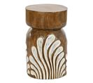 Table D'appoint En En Bois Sculpté Coloris Marron , Blanc  - Diamètre  29 X Hauteur 51 Cm