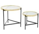 Set De 2 Table D'appoint Ronde En Verre / Métal Noir - Diamètre 62 X Hauteur 55.5 Cm