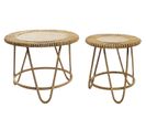 Set De 2 Table D'appoint Ronde En Rotin Coloris Naturel - Diamètre 80 X Hauteur 45.5 Cm