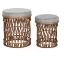 Set De 2 Repose-pieds En Bambou Naturel Et Polyester Gris