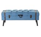 Banquette En Polyester Bleu Et Métal Noir -  Longueur 102  X Profondeur  42 X Hauteur 40   Cm