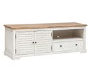 Meuble TV  En Bois D'acacia Et Mdf Coloris Blanc  - Longueur 140  X Profondeur 40 X Hauteur 50 Cm