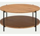 Table Basse Ronde En Bois Mdf Et Métal Noir  - Diamètre 90  X Hauteur  42,50 Cm