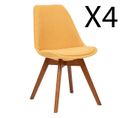 Lot De 4 Chaises De Table En Tissu Polyester Jaune, Pieds En Bois Foncé