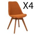 Lot De 4 Chaises De Table En Tissu Polyester Ambre Avec Pieds En Bois Foncé