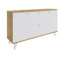 Buffet, Commode En Bois Coloris Blanc / Chêne - Longueur 140 X Profondeur 40 X Hauteur 75 Cm