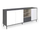 Buffet, Commode En Bois Coloris Anthracite/blanc Avec Pieds En Métal Laqué Noir